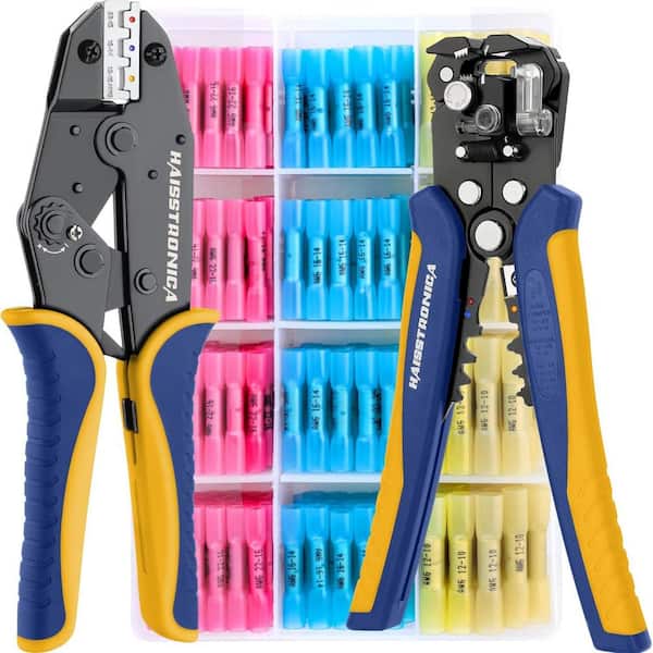 200-Pieces AWG 22-10 Marine Grade Heat Shrink Butt Connectors with Electrical Crimping Tool and Wire Stripper