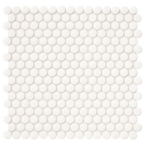 Restore 11 in. x 13 in. Glossy White Ceramic Penny Round Mosaic Wall Tile (1.06 sq. ft./Each)