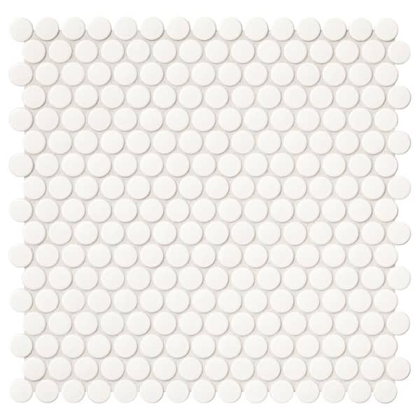 Daltile Restore 13 x 11 Glossy White Ceramic Penny Round Mosaic Wall Tile (1.06 sq. ft./Each)