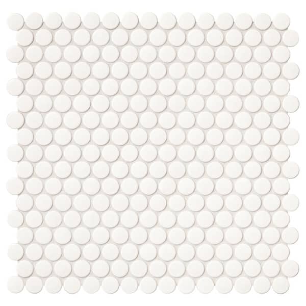 Daltile Finesse Glossy White 12 in. x 13 in. x 6.35 mm Porcelain Penny Round Mosaic Wall Tile (1.06 sq. ft. / piece)