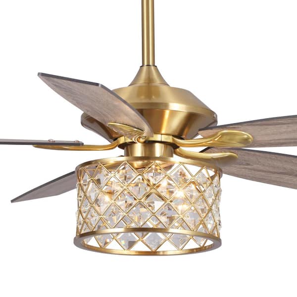 Flint Garden 52 in. Indoor Gold 3-Light Downrod Mount Chandelier Ceiling Fan with Crystal Light Kit and Remote Control