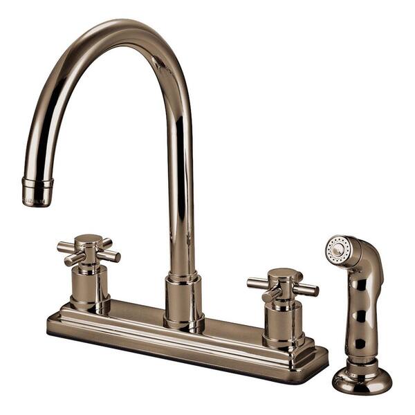 Kingston Brass Concord 2-Handle Deck Mount Centerset Kitchen Faucets with Side Sprayer in Brushed Nickel