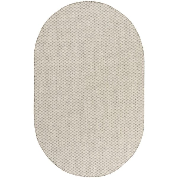 Nourison Courtyard Ivory Silver 6 ft. x 6 ft. All-Over Design Contemporary Oval Area Rug