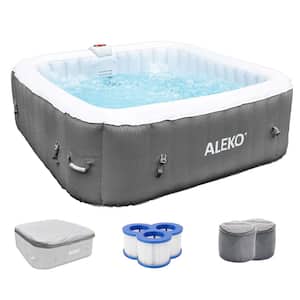 6-Person 130-Jet Square Inflatable Gray Hot Tub with Cover - 265 gal.