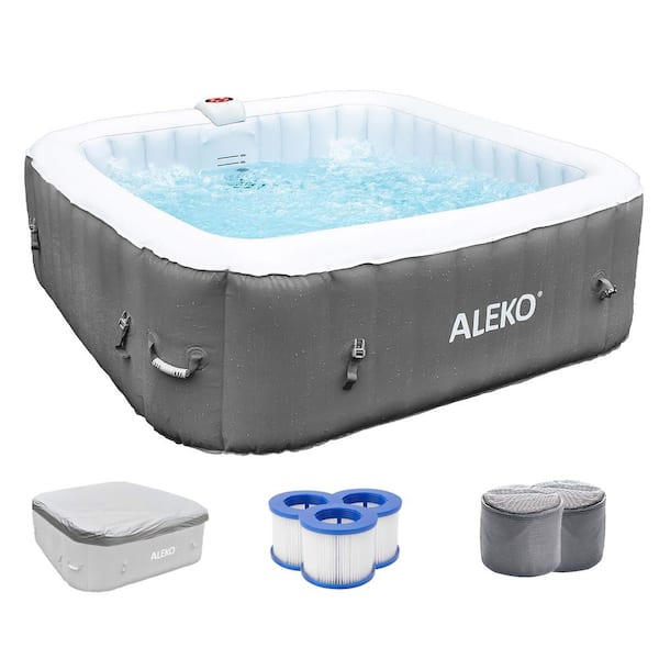 Reviews for ALEKO 6-Person 130-Jet Square Inflatable Gray Hot Tub with ...