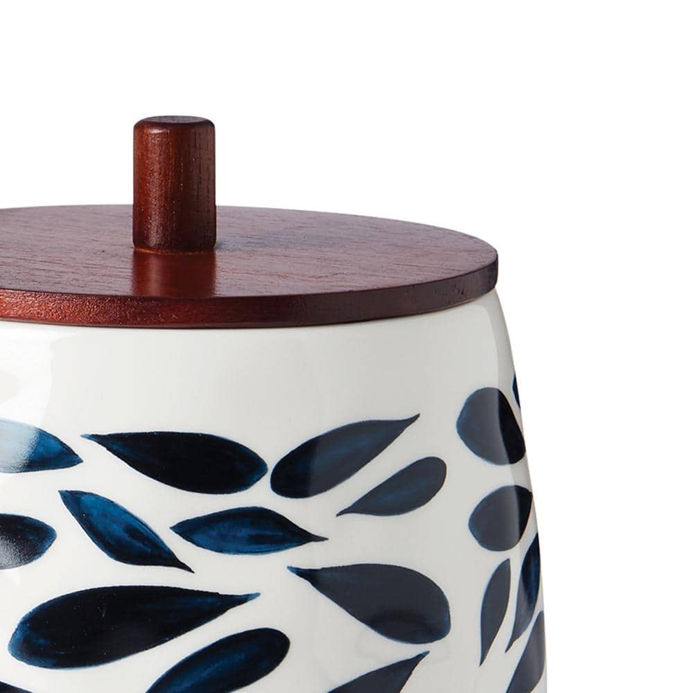 Blue and White Porcelain Canister Set with Wooden Lids