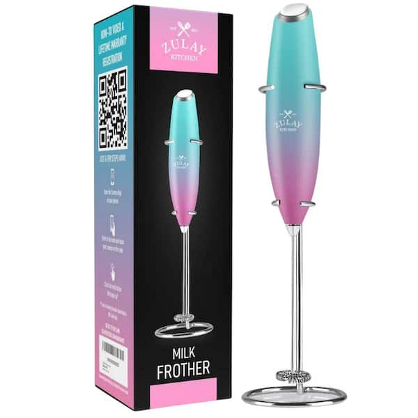 Zulay Kitchen Bubblegum Milk Frother with Stand, Pink