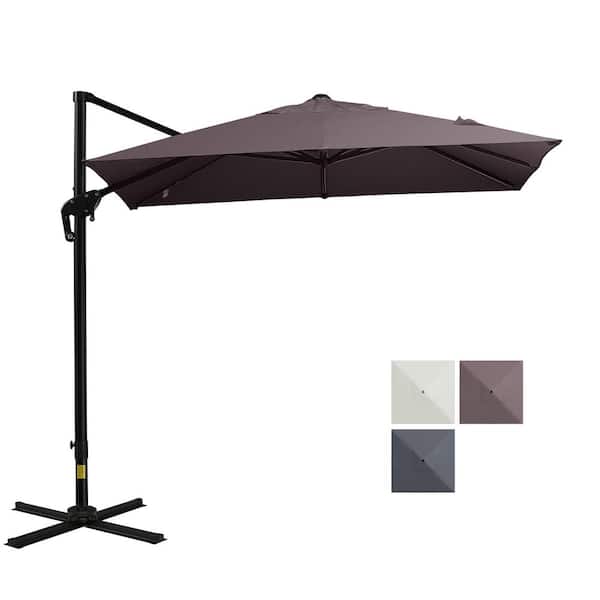 Zeus & Ruta 8 ft. x 8 ft. Square Cantilever Umbrella with 3-Position Tilt, 360° Rotation, Crank and Cross Base in Brown