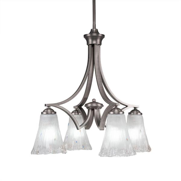 Unbranded Clevelend 4-Light Graphite Chandelier, Round Chandelier with 5.5" Fluted Frosted Crystal Glass Shades, No bulbs included