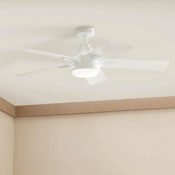 Tide 52 in. Indoor/Outdoor White Downrod Mount Ceiling Fan with Integrated LED with Remote Control