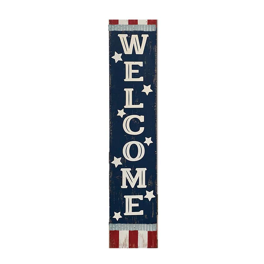 48 in. Free Standing Decoration Fourth of July Americana Welcome Wood Porch  Sign 8325 - The Home Depot
