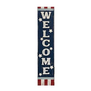 48 in. Free Standing Decoration Fourth of July Americana Welcome Wood Porch Sign