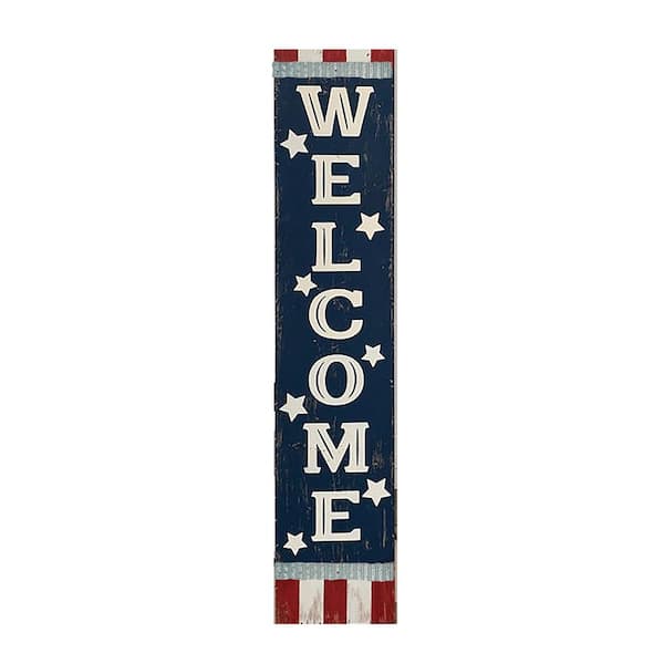 Unbranded 48 in. Free Standing Decoration Fourth of July Americana Welcome Wood Porch Sign