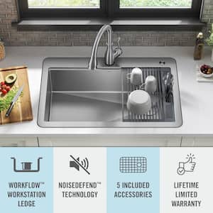 Lorelai 16 Gauge Stainless Steel 33in. Single Bowl Drop-in Workstation Kitchen Sink with Accessories