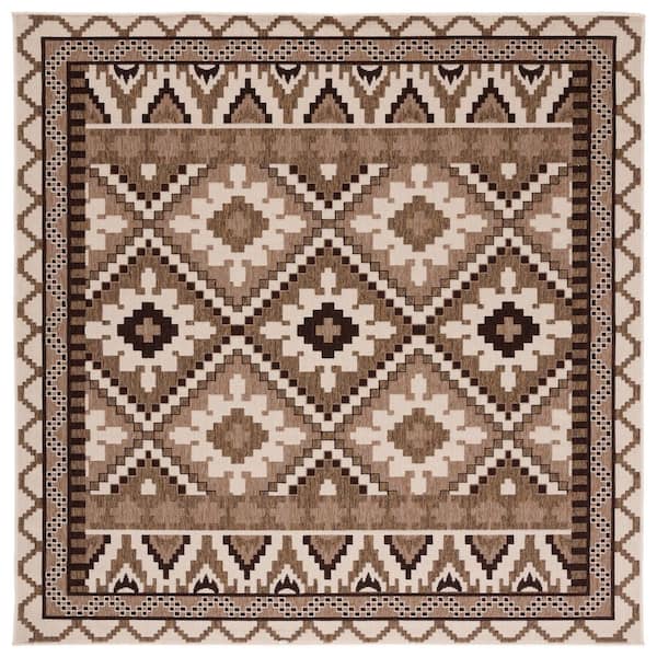 Veranda Creme/Brown 7 ft. x 7 ft. Southwestern Tribal Indoor/Outdoor Square Area Rug