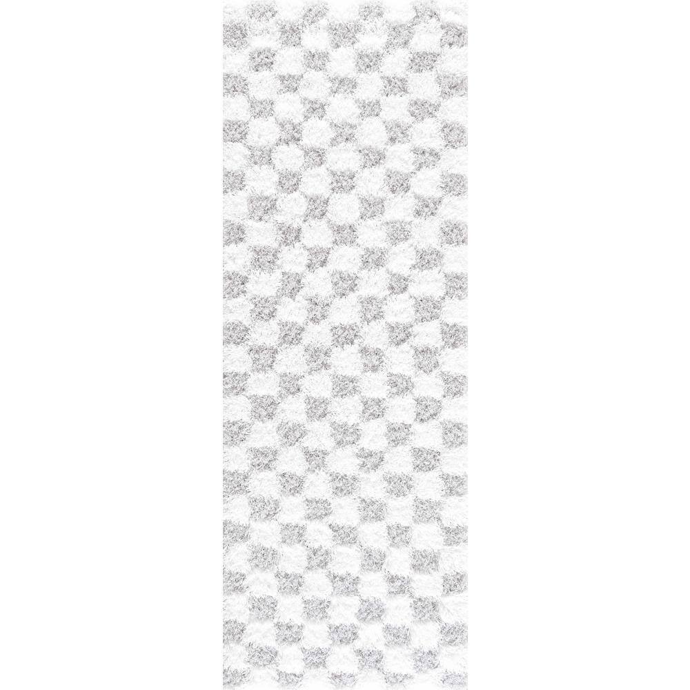 Atira Light Gray and Cream Checkered Shag Area Rug 5'3" x 7'3"