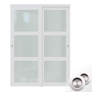 60 in. x 80 in. 3-Lites Frosted Glass MDF Closet Sliding Door with Hardware Kit