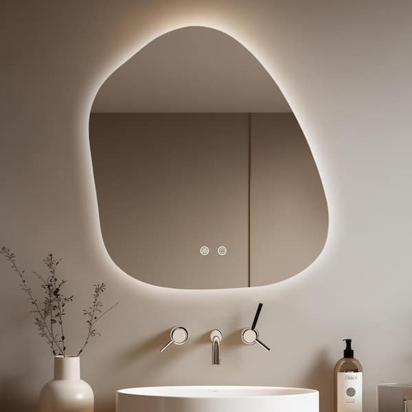 22 in. W x24 in. H Asymmetrical Oval Framless Led Wall Mirror with Lights