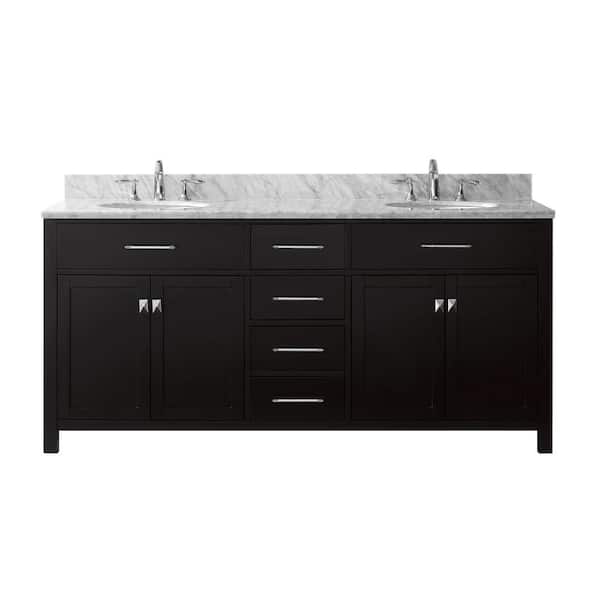 Virtu USA Caroline 72 in. W Double Bath Vanity in Espresso with Marble Vanity Top and Round Basin with Faucet