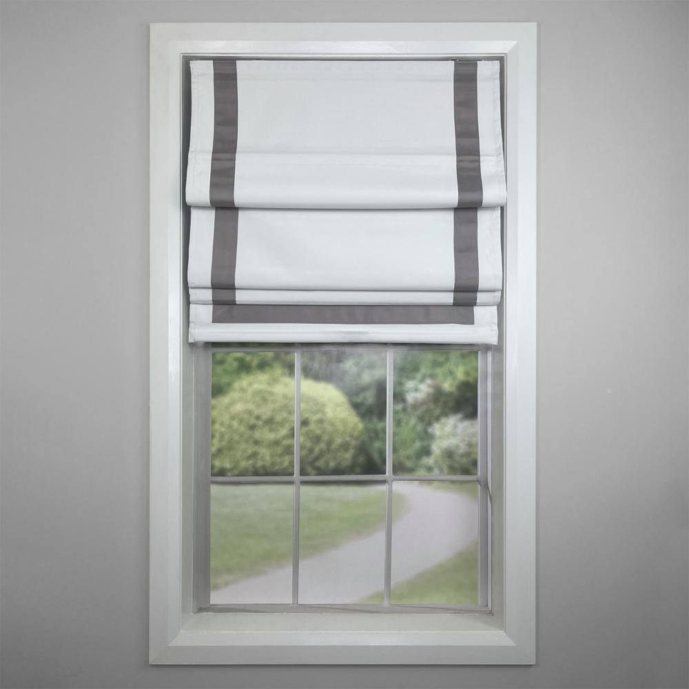Gray and White Cordless Blackout Roman Shades for Windows 34" x 63"