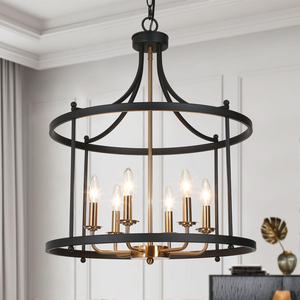 LNC Modern Farmhouse 21.5 in. 6-Light Matte Black and Plating Brass Drum  Chandelier with Candle Design for Kitchen Island EV3AF2HD152C6Q8 - The Home  ..., image size:1000x1000
