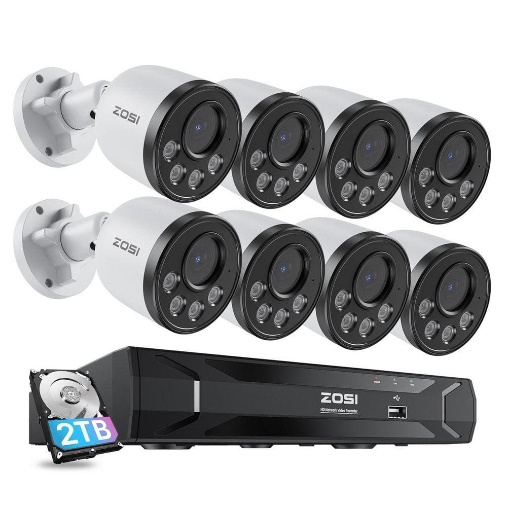 ZOSI 5MP 8-Channel 2TB POE NVR Home Security Camera System with 8