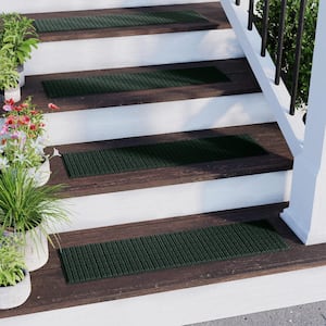 Waterhog Squares 8.5 in. x 30 in. PET Polyester Indoor Outdoor Stair Tread Cover (Set of 4) Evergreen