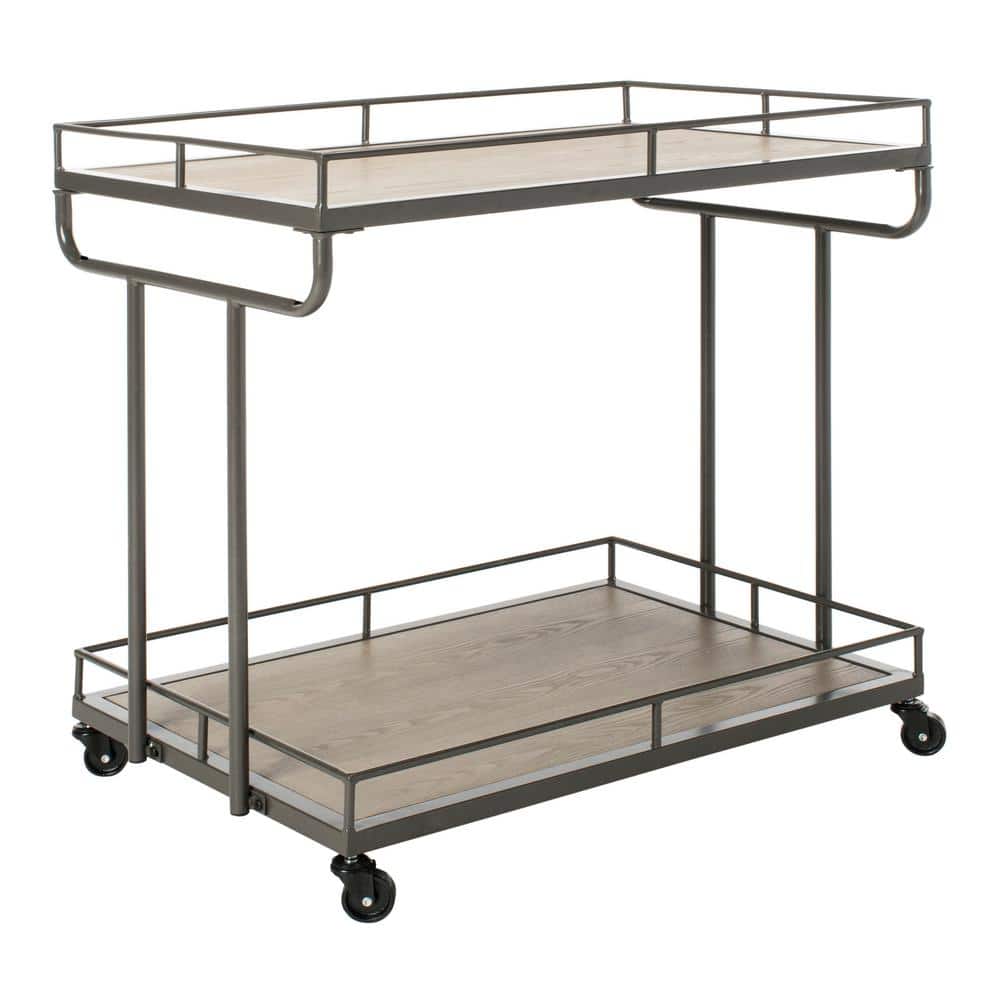 Transitional Silver Rectangular Bar Cart with Tiered Shelves