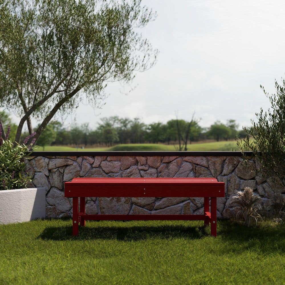 Cardinal Red Poly Lumber Backless Outdoor Bench