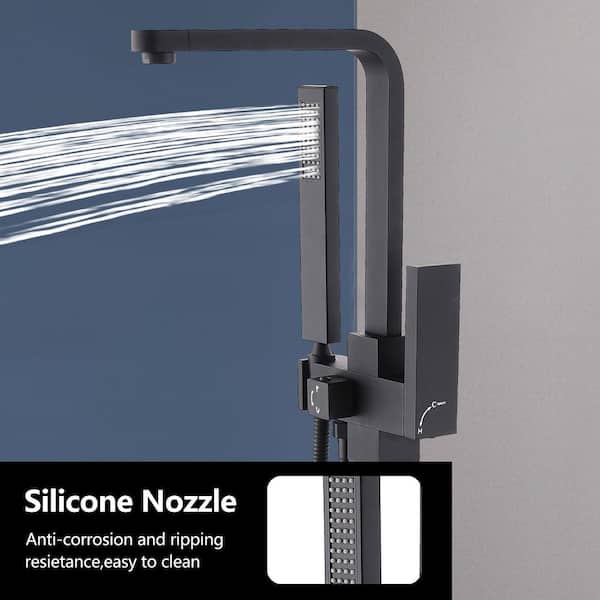 Single-Handle Freestanding Tub Faucet with Hand Shower Floor Mount in Matte Black
