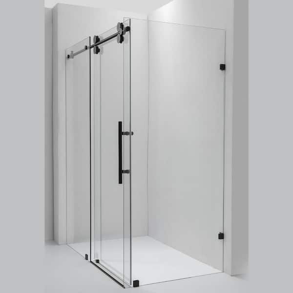 ROSWELL Spezia 52 in. W x 78 in. H Rectangular Single Sliding Frameless Corner Shower Enclosure in Matt Black