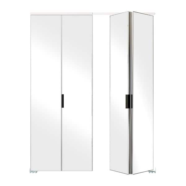 72 in. x 80 in., Mirrored Glass, Silver, Hollow Core, MDF, Aluminum Frame, Full Lite Bi-fold Doors with Hardware Kits