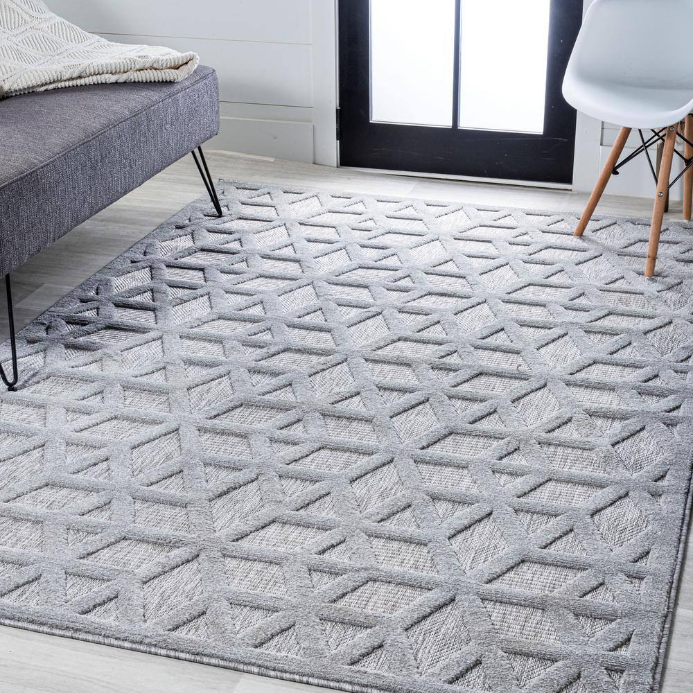 Talaia Light Gray Geometric Synthetic Indoor/Outdoor Rug
