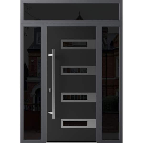 0131 64 in. x 96 in. Right-hand/Inswing 2 Sidelights Tinted Glass Black Enamel Steel Prehung Front Door with Hardware