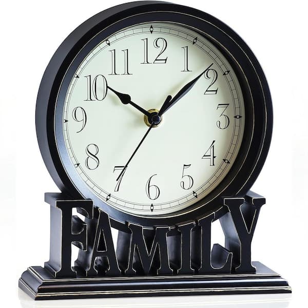 Afoxsos 6.5 in. Table Clock, Vintage Family Non-Ticking Desk Clock, Retro Mantel Clocks for Farmhouse Decor, Black