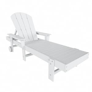 Laguna White HDPE Plastic Outdoor Adjustable Backrest Classic Adirondack Chaise Lounger With Arms And Wheels
