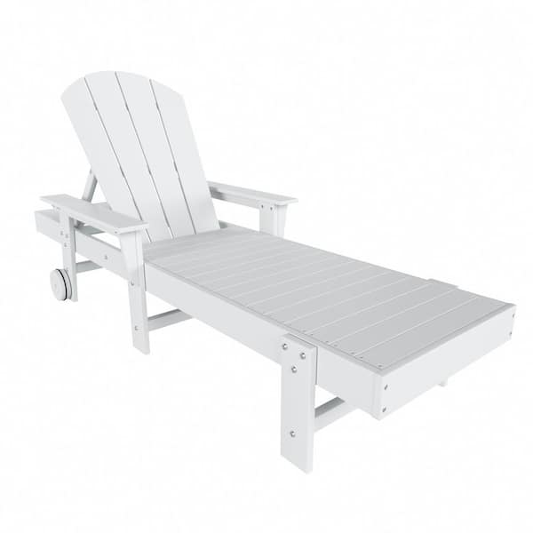 WESTIN OUTDOOR Laguna White HDPE Plastic Outdoor Adjustable Backrest Classic Adirondack Chaise Lounger With Arms And Wheels