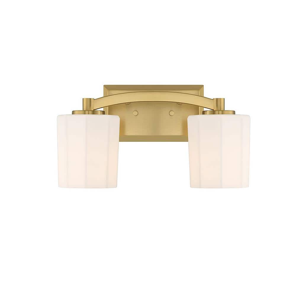 Whitney Warm Brass 2-Light Vanity with Fluted Glass Shades