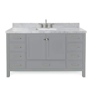 Cambridge 61 in. W x 22 in. D x 36 in. H Bath Vanity in Grey with Carrara White Marble Top