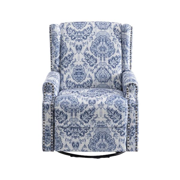 Uixe Navy Blue Pattern Linen Swivel Upholstered Metal Base