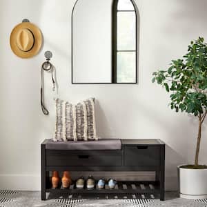 Black Finish Wood Entryway Bench with Cushion and Concealed Storage (41.5 in. W x 19 in. H)