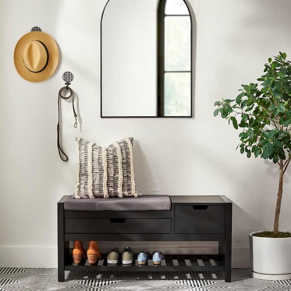 Home Decorators Collection Black Finish Wood Entryway Bench with ...