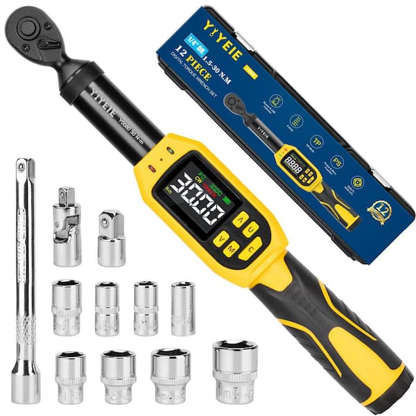 1/4 in. Drive Digital Torque Wrench Set (13.5-265 in.-lb.) with Sockets and LCD Display (12-Piece)
