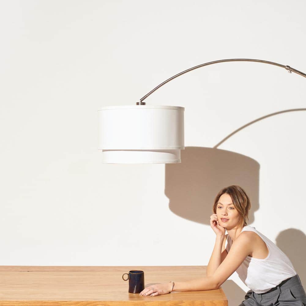 Mason 81" Modern White LED Arc Floor Lamp with Adjustable Drum Shade