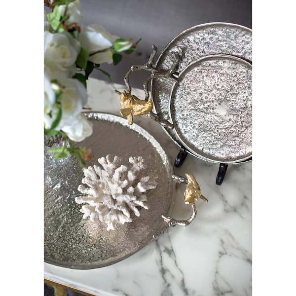 A & B Home Alvada Decorative Gold, Silver Small Tray (Set of 2