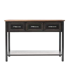 Aiden 43 in. 3-Drawer Black/Brown Wood Console Table