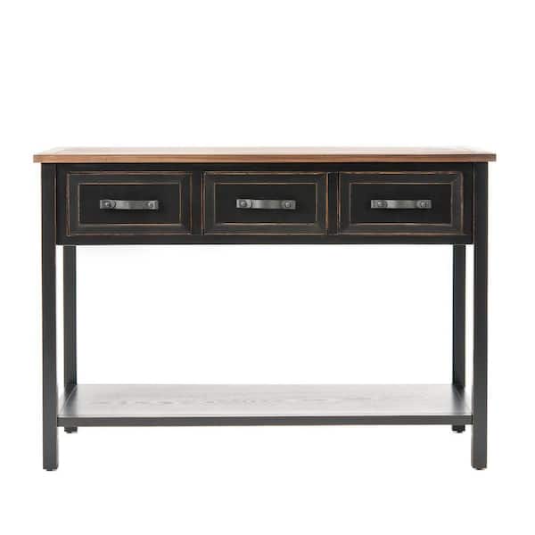 SAFAVIEH Aiden 43 in. 3-Drawer Black/Brown Wood Console Table