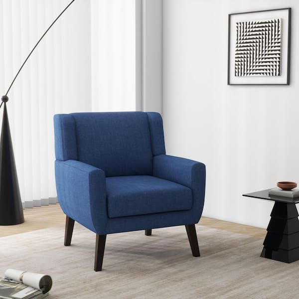 Uixe Modern Straight Arm Blue Linen Arm Chair with Wood Legs (Set