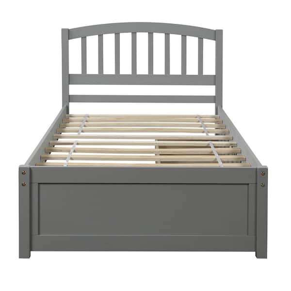 STICKON 79.5 in. W Gray Wood Frame Twin Size Platform Bed with 2-Drawers