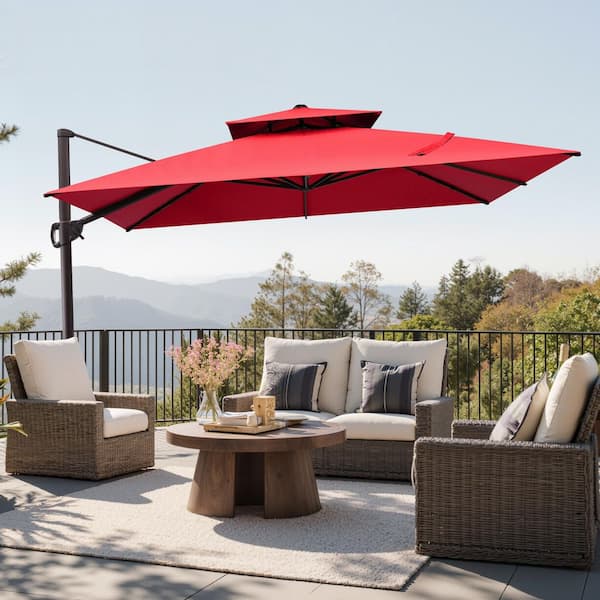 Crestlive Products 10 ft. Square Patio Cantilever Umbrella in Red Aluminum Outdoor Offset Umbrella w/ 5-Level Tilt and 360° Rotation